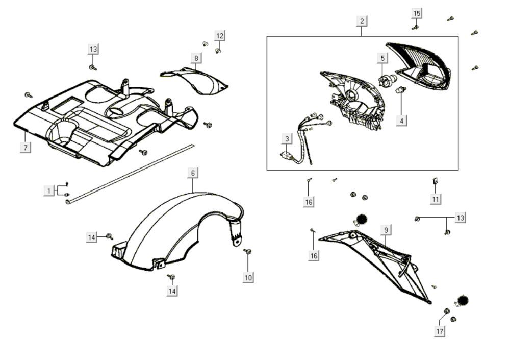 Luce posteriore - Parafango posteriore Kymco Like 200i Black