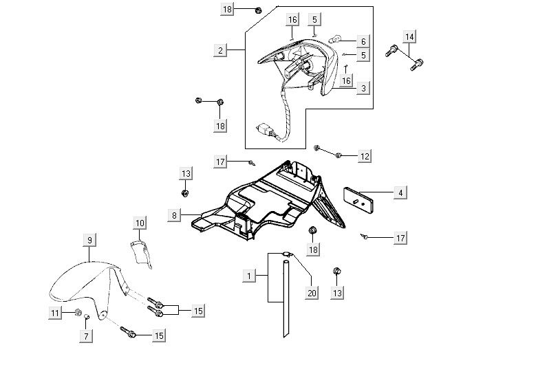 Luce posteriore - Parafango posteriore Kymco Vitality 50 2 tempi AC argento perlato