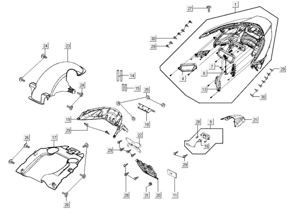 Luce Posteriore - Parafango Posteriore Kymco Xciting 400i Pearly Black