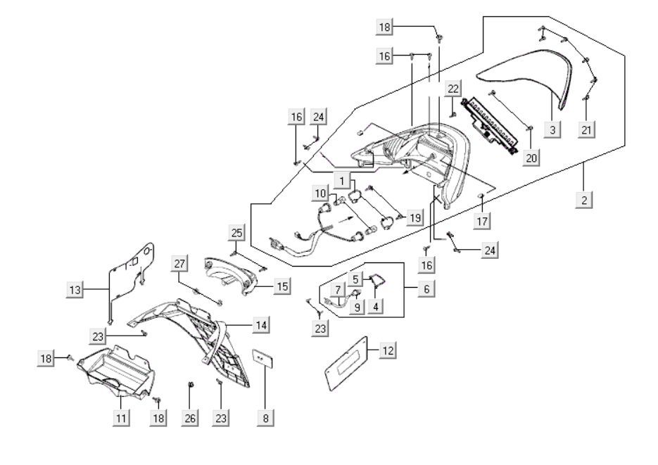 Fanale posteriore - Parafango posteriore Kymco Xciting 500i 4T LC