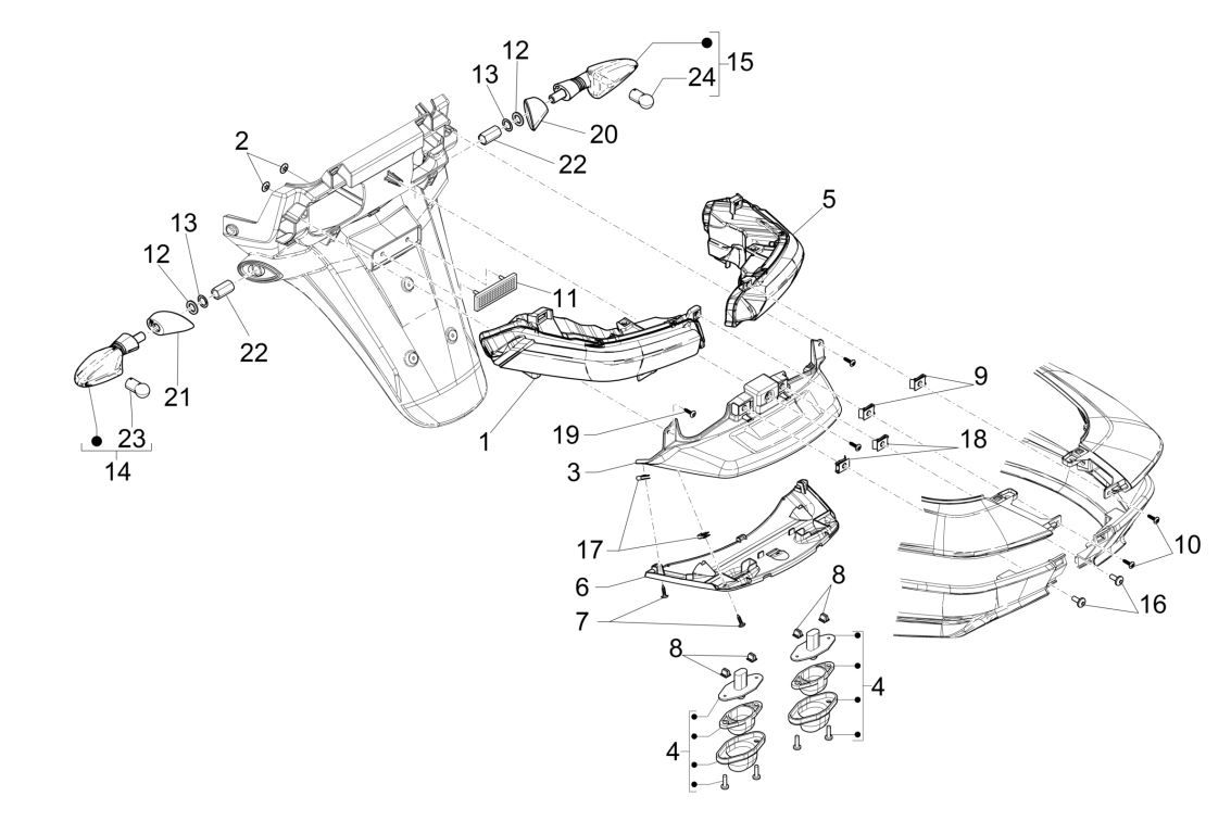 Fanale posteriore - Indicatori posteriori Piaggio MP3 300 ie LT Business - Sport (con e senza ABS) 2016-2018