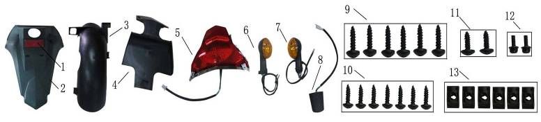 Parafango posteriore - Fanale posteriore - Indicatori posteriori China Fly neri