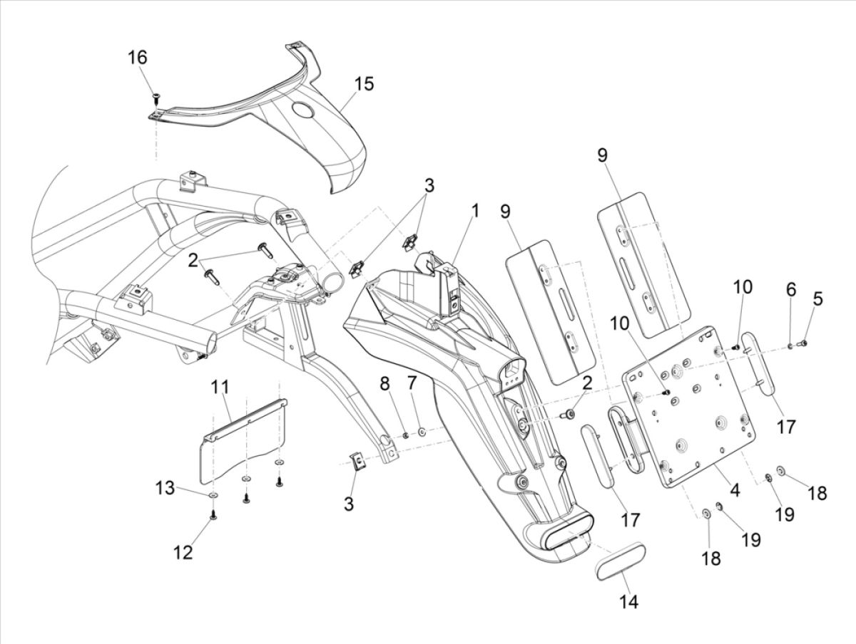 Parafango posteriore Piaggio Beverly 300 IE ABS Euro 4 2016-2020