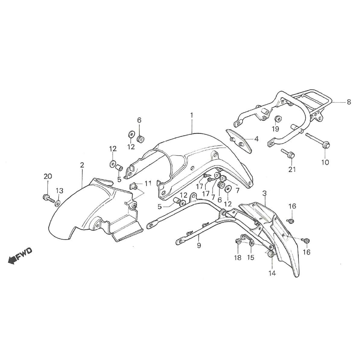 Parafango posteriore - Portapacchi posteriore Honda MTX 50