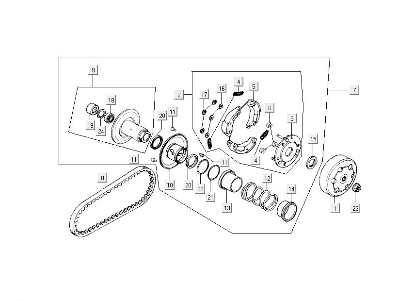 Frizione - cinghia trapezoidale Kymco DJ 2 tempi Silver
