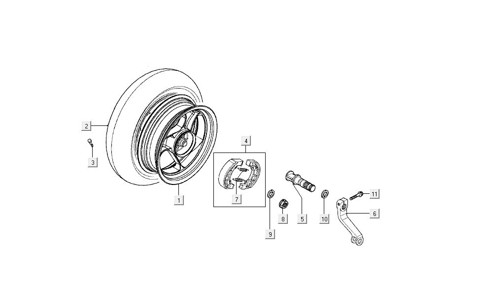 Ruota posteriore - Ganasce freno Kymco Super9 50 2 tempi AC nuovo modello argento - nero