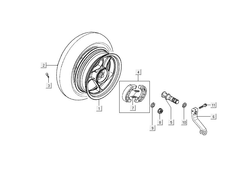 Ruota posteriore - Ganasce freno Kymco Super9 50 2 tempi AC vecchio modello nero opaco argento