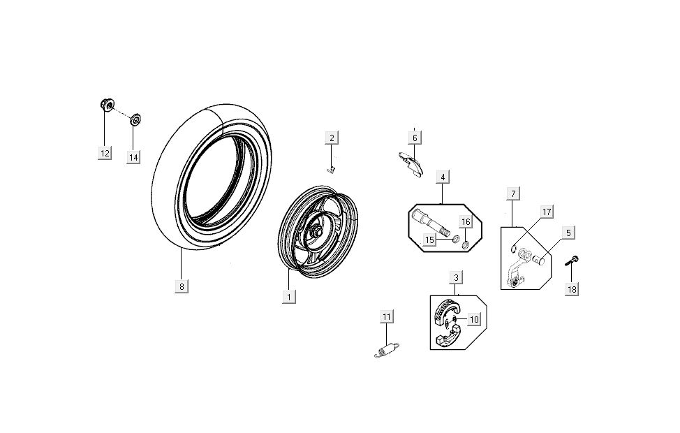 Ruota posteriore - Ganasce freno Kymco New Sento 50i 4 tempi rosse