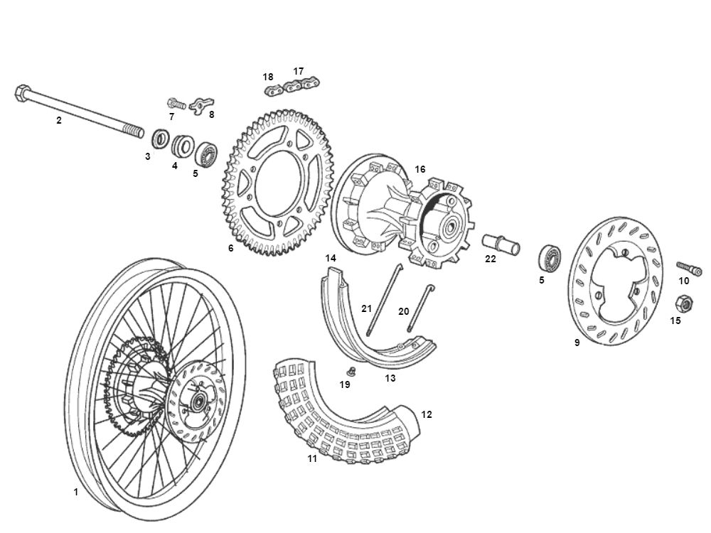 Ruota posteriore - ganasce freno Derbi Senda R vecchio modello