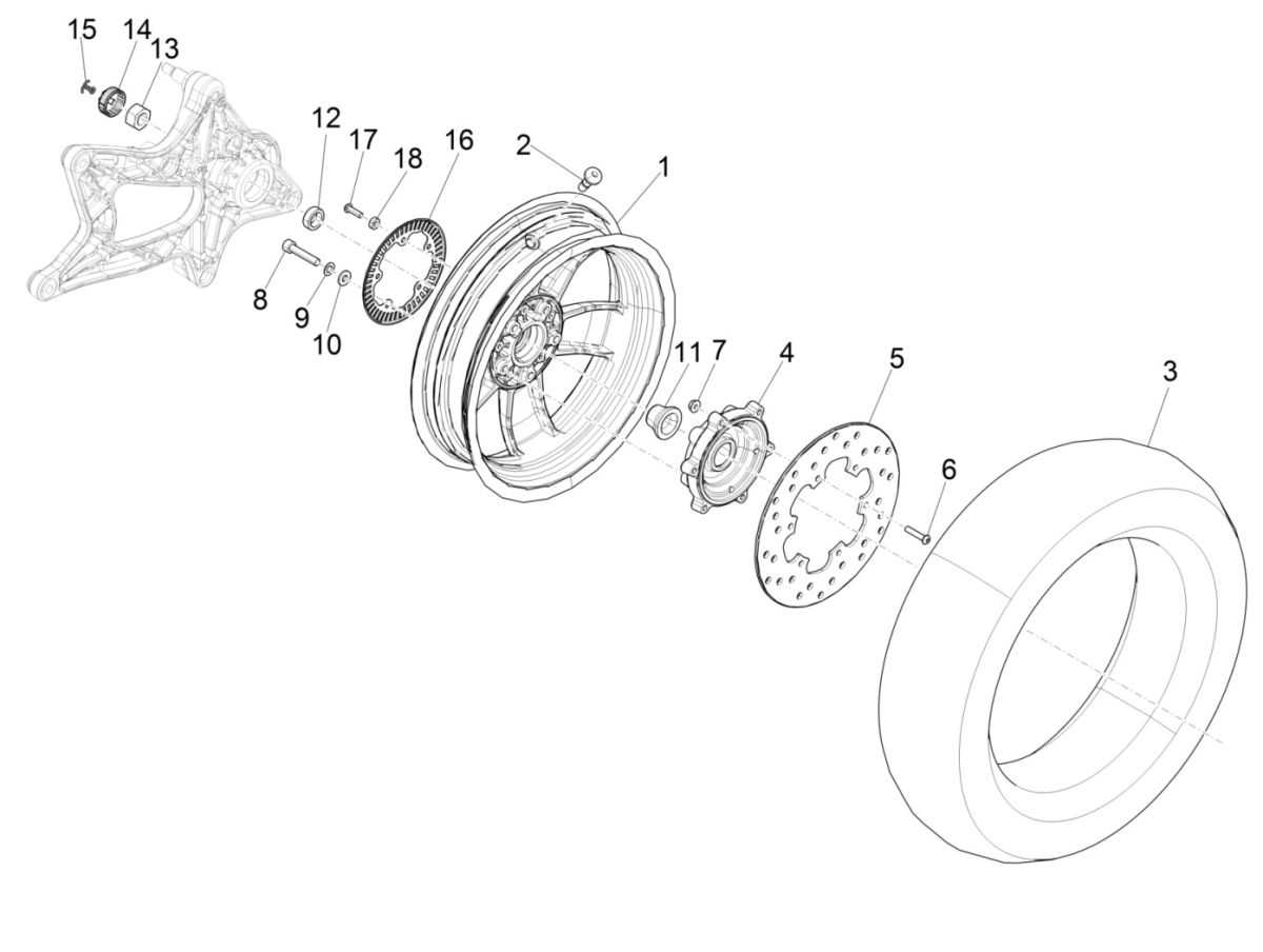 Ruota posteriore - Disco Freno Vespa GTS 125 IE ABS Euro 4 2016-2018