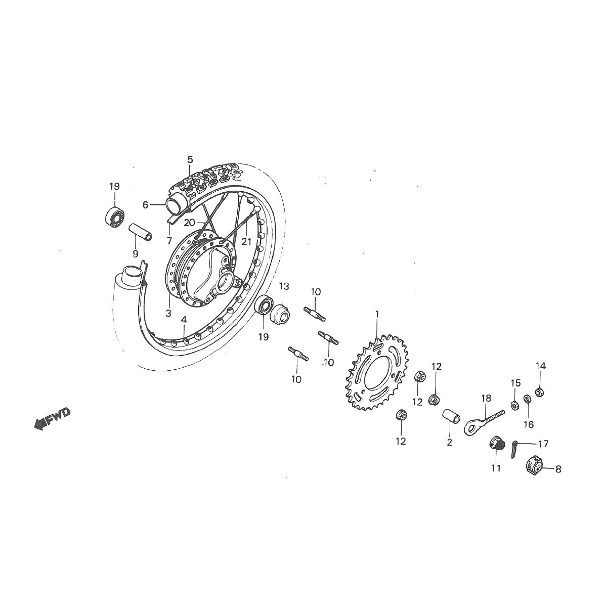 Ruota posteriore - Pignone Honda MT50