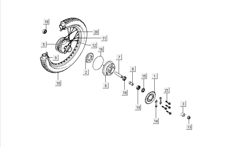 Ruota posteriore - Pignone Kymco Activ 50 4 tempi blu-nero