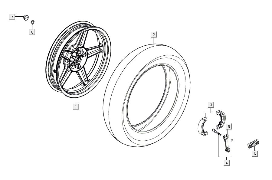 Ruota posteriore - Ganasce freno Kymco Agility 16'+ 4 tempi in argento metallizzato opaco