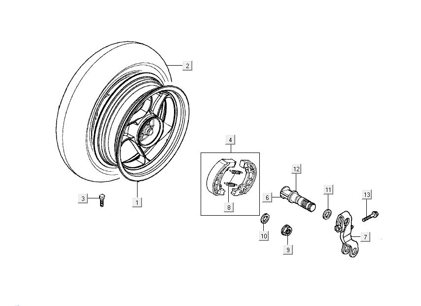 Ruota posteriore - Ganasce freno Kymco New Dink 4 tempi nere metallizzate