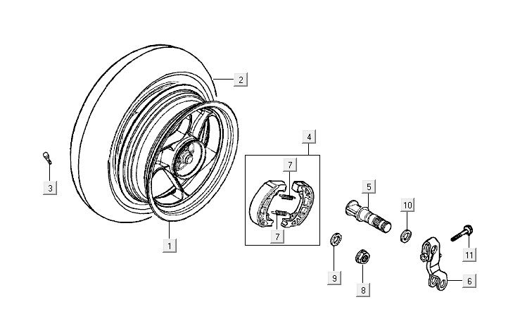 Ruota posteriore - Ganasce freno Kymco Vitality 50 2 tempi AC argento perlato
