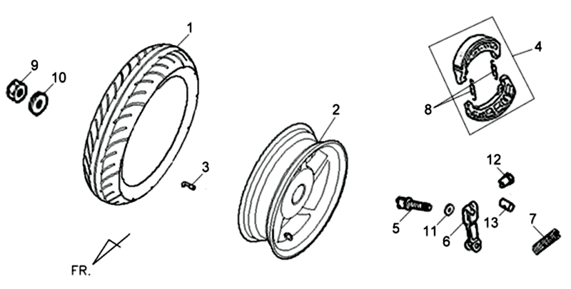 Ruota posteriore - Ceppi freno Sym Jet 4 (R086) rossi