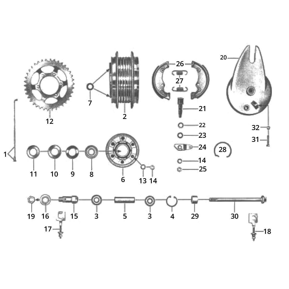 Mozzo posteriore - Pignone posteriore - ganasce freno Zundapp GTS 50 517-40L0