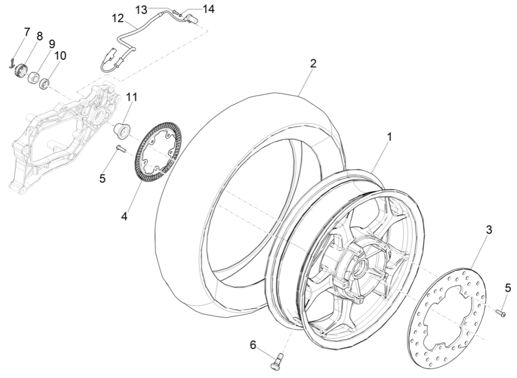 Ruota posteriore - Disco Freno Piaggio MP3 350 Maxi Sport ABS Euro 4 2018-2020