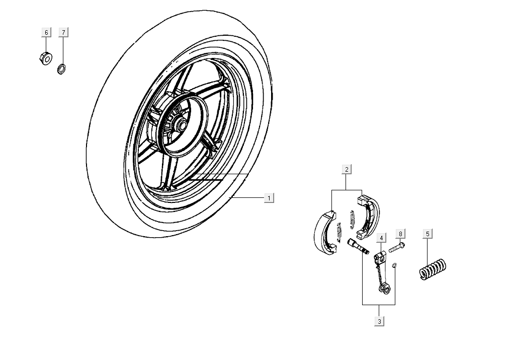 Ruota posteriore - ganasce freno Kymco Super8 Street 50i Euro 4 nere opache