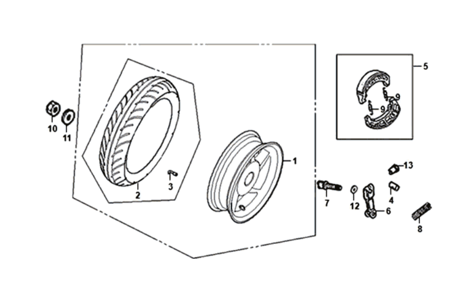 Ruota posteriore - Ganasce freno Sym Fiddle II Euro 4 (WH-006) bianche