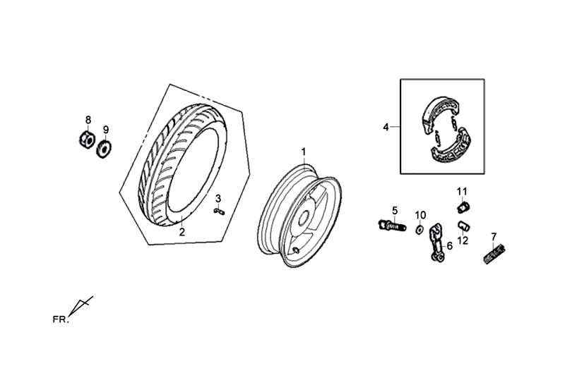 Ruota posteriore - Ganasce freno Sym Fiddle III nere opache