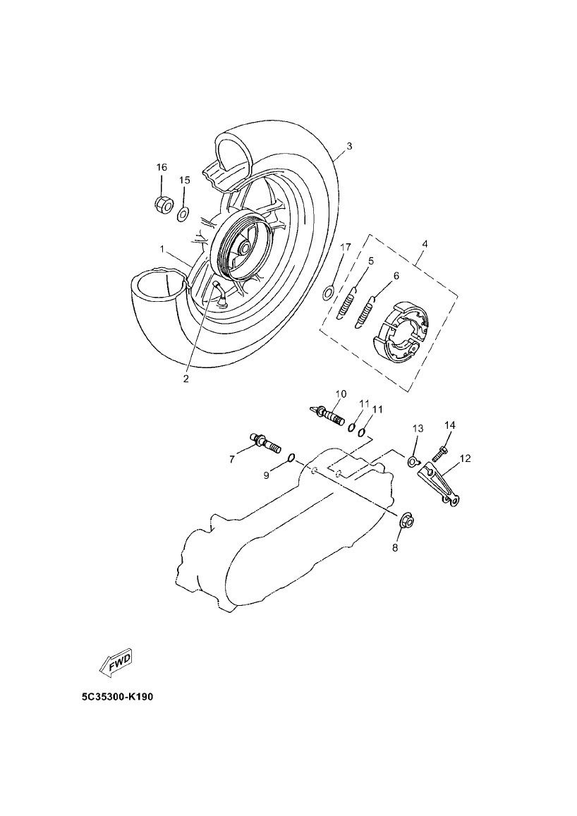 Ruota posteriore - Ganasce freno 4 tempi Yamaha Neo 2008 → Partsproduct-Rear-Wheel-ZNEN-Aurora-4-Stroke