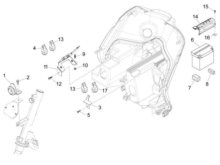 Batteria - Tromba - Relè di avviamento Piaggio New Fly 4 tempi 2V