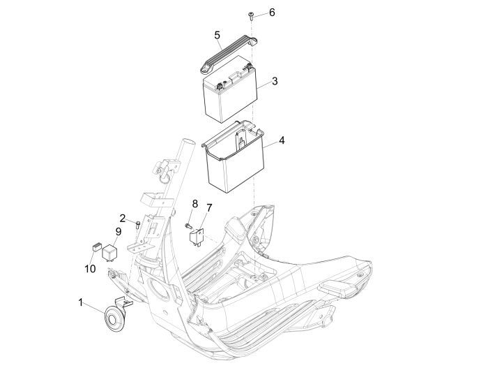 Batteria - Tromba - Relè di avviamento Vespa Sprint 50 4 tempi 2V 25km/h