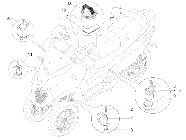 Batteria - Tromba - Relè di avviamento Piaggio MP3 500 LT Business 2014-2016
