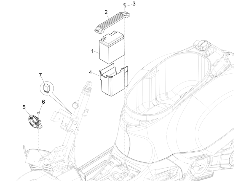 Batteria - Tromba - Relè di avviamento Vespa GTS 125 IE ABS Euro 5 2021