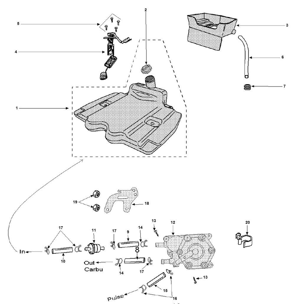Serbatoio gas - Galleggiante serbatoio - Serbatoio olio Peugeot Vivacity 3 2 tempi