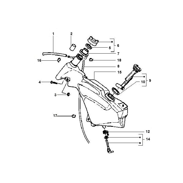 Serbatoio gas - Galleggiante serbatoio - Valvola sottovuoto Gilera Runner 50 2 tempi LC 1998-2005