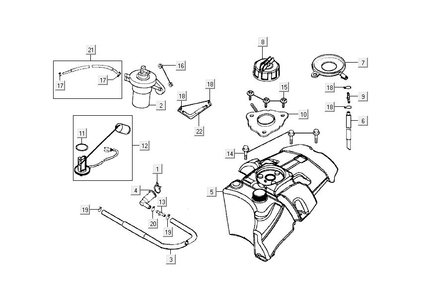 Serbatoio gas - Galleggiante serbatoio - Valvola a vuoto blu a 2 tempi Kymco People 50