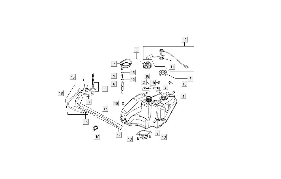 Serbatoio gas - Galleggiante serbatoio - Valvola a vuoto Kymco Super9 50 2 tempi AC nuovo modello argento - nero