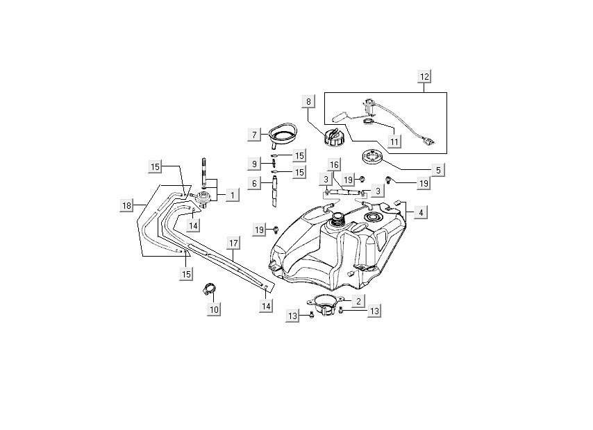 Serbatoio gas - Galleggiante serbatoio - Valvola a vuoto Kymco Super9 a 2 tempi nuovo modello argento