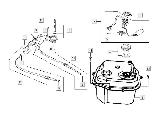 Serbatoio gas - Galleggiante serbatoio - Valvola a vuoto Kymco Vitality 50 2-stroke AC blue
