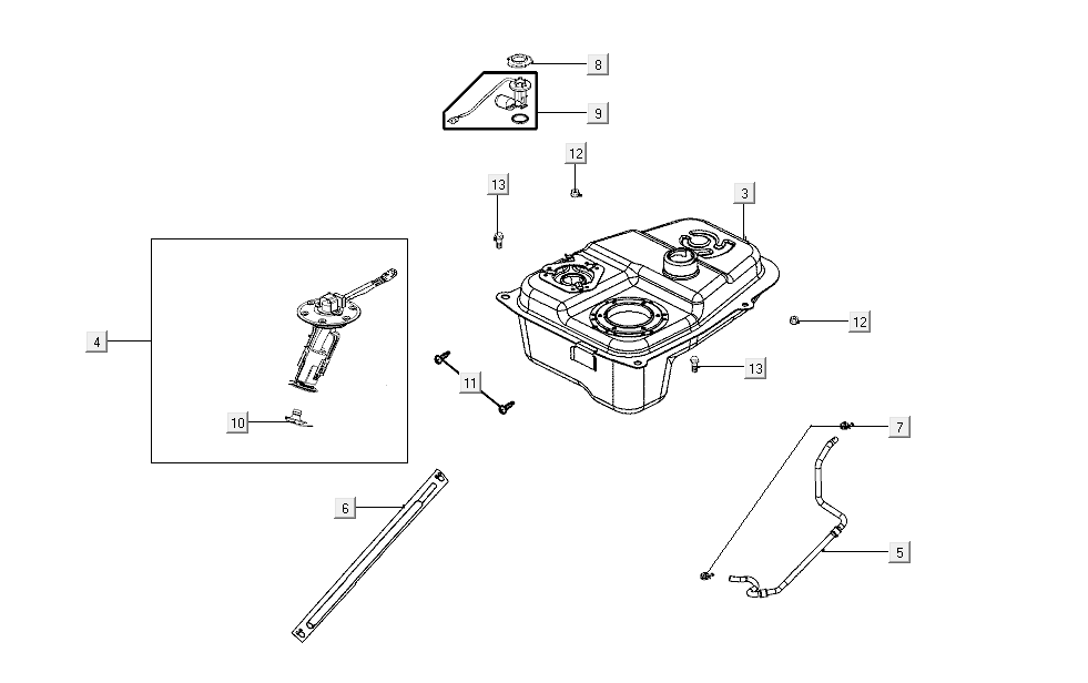 Serbatoio gas - Galleggiante serbatoio - Valvola a vuoto Kymco Super8 Street 50i Euro 4 nero opaco