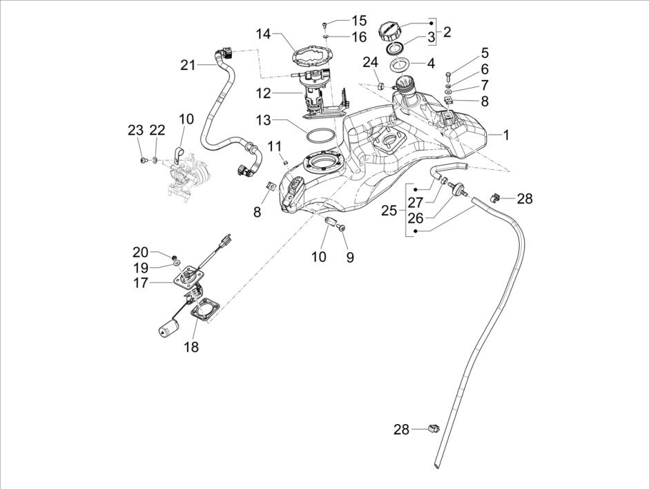 Serbatoio gas - Galleggiante serbatoio - Valvola sottovuoto Vespa Sprint 50 4 tempi IGET 3V Euro 5