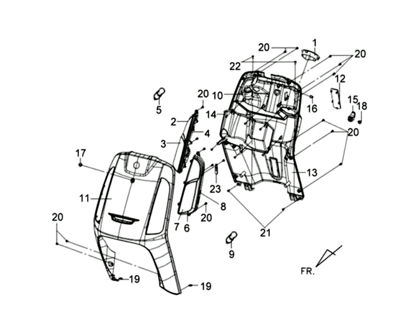 Coperchio anteriore - Protezione per le gambe - Indicatori anteriori Sym Tonik (BK001C) neri