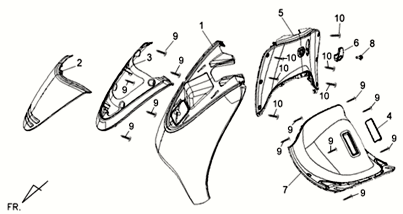 Copertina anteriore - Protezione per gambe Sym Allo GT (BK007U S882U) nero argento