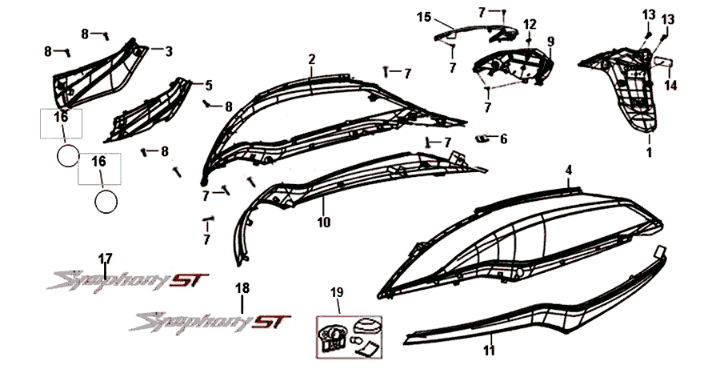 Placcatura Sym Symphony ST 125I E4 Blu/Nero/Argento (BU-280S/BK-001C/S-882U)