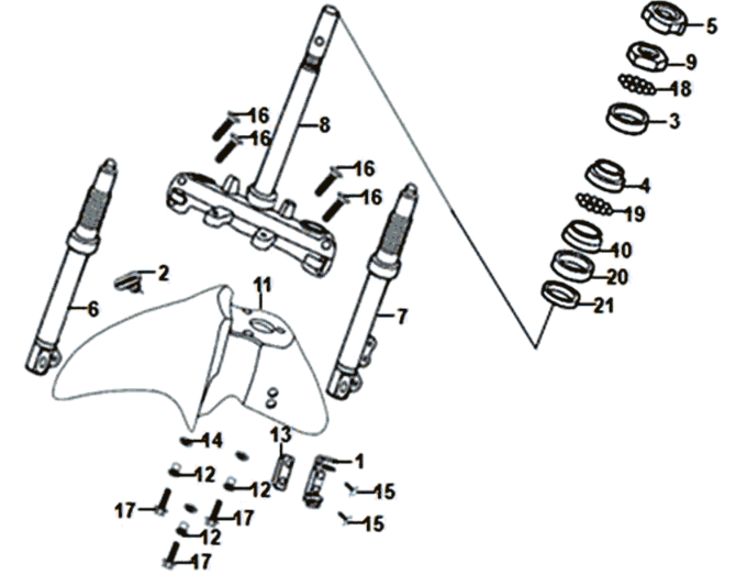 Forcella anteriore/parafango anteriore/auricolare Sym Symphony ST 125I E4 Blu/Nero/Argento (BU-280S/BK-001C/S-882U)