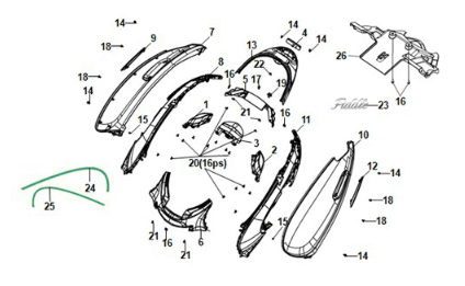 Coperchio carrozzeria - fanale posteriore Sym E-Fiddle Icy White (WH8028P)