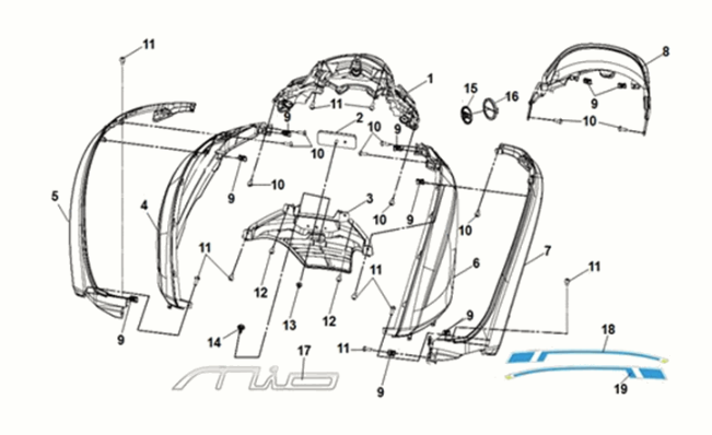 Copertura carrozzeria Sym E-MIO Nardo Grey (GY-430C/BK-001C)
