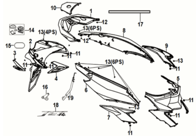 Body cover Sym Jet 14 125I LC E5 2021-2024 GRAY (GY-430C)