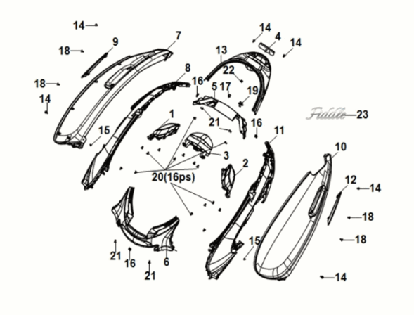 Coperchio corpo luce posteriore Sym Fiddle IV 50 E5 grigio (GY-430C)