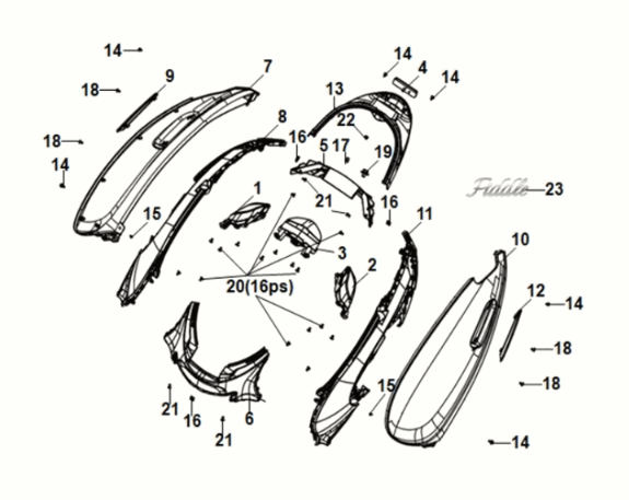 Coperchio corpo luce posteriore Sym Fiddle IV 50 E5 Space Grey (BK-2593U)