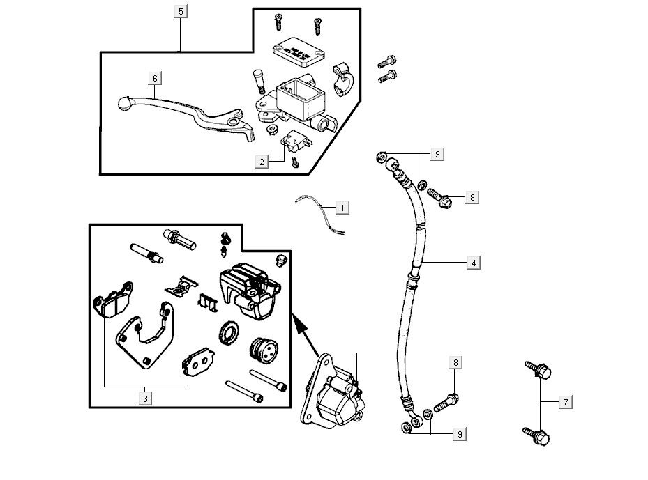Cilindro del freno - Pinza - Tubo freno Kymco Super8 Street 50i Euro 4 nero opaco