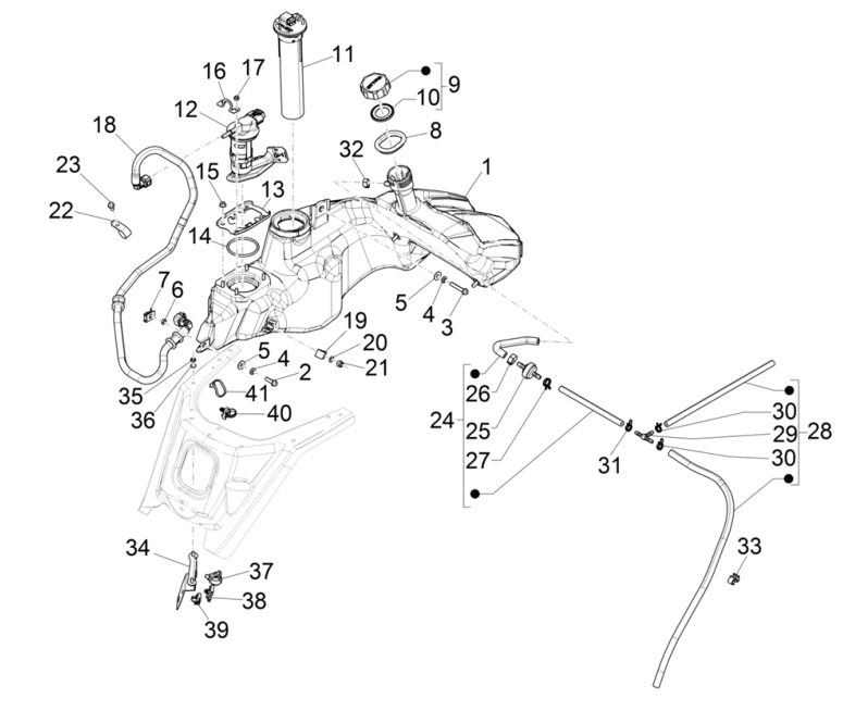 Serbatoio gas - Serbatoio galleggiante - Stazione di rifornimento - Vespa GTS 125 IE ABS Euro 4 2019