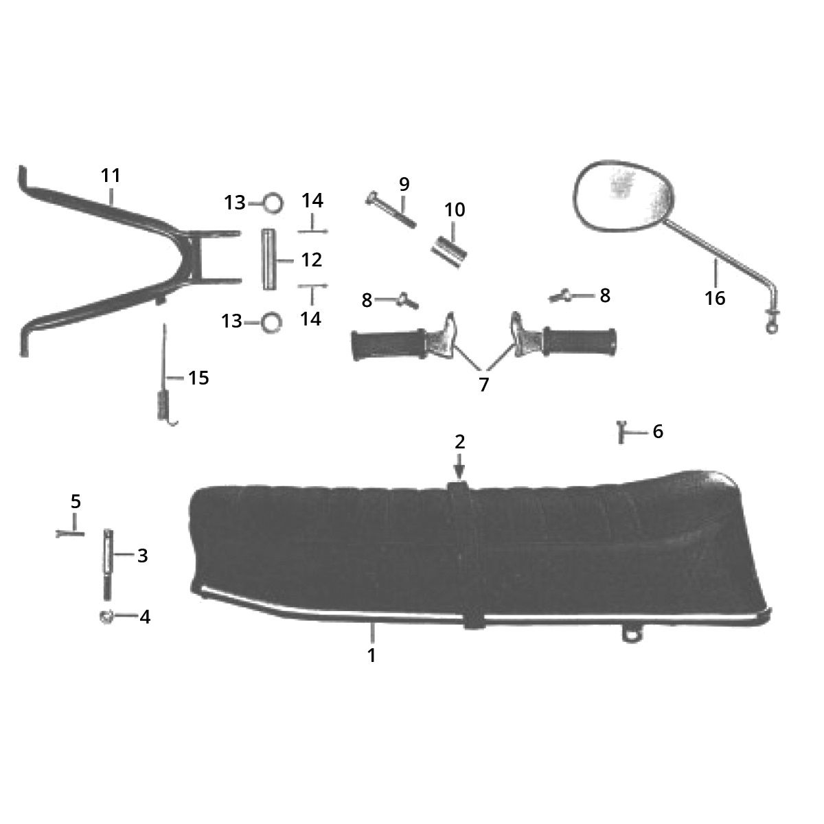 Sella - Cavalletto centrale - Specchietto - Poggiapiedi Zundapp GTS 50 517-39L0